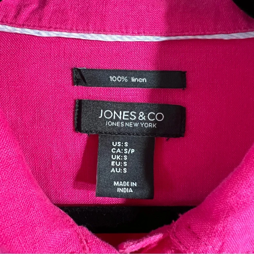 Jones New York Linen Fuchsia Pink “Jean Style” Jacket Classic Preppy Vibrant - Picture 2 of 7